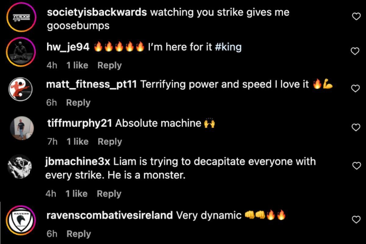 Screenshot of fans&#039; comments about Liam Harrison