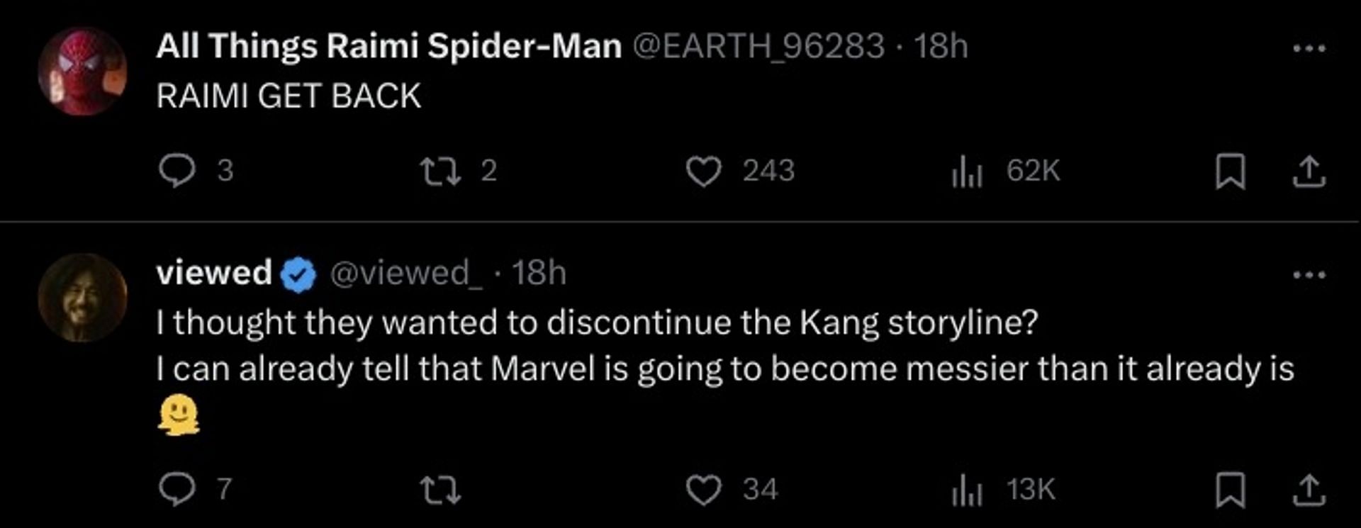 Marvel fans reacting to the news on X