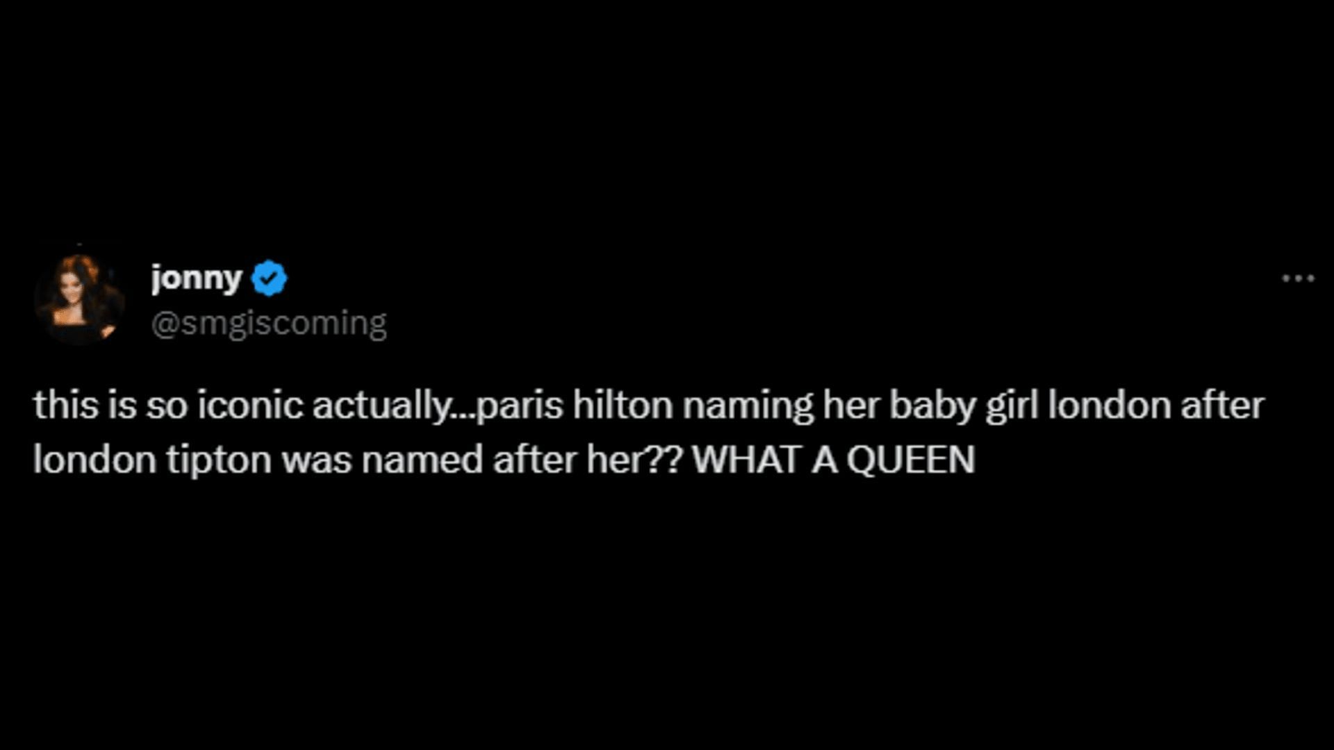 A netizen calls Hilton naming her baby London iconic. (Image via X/smgiscoming)