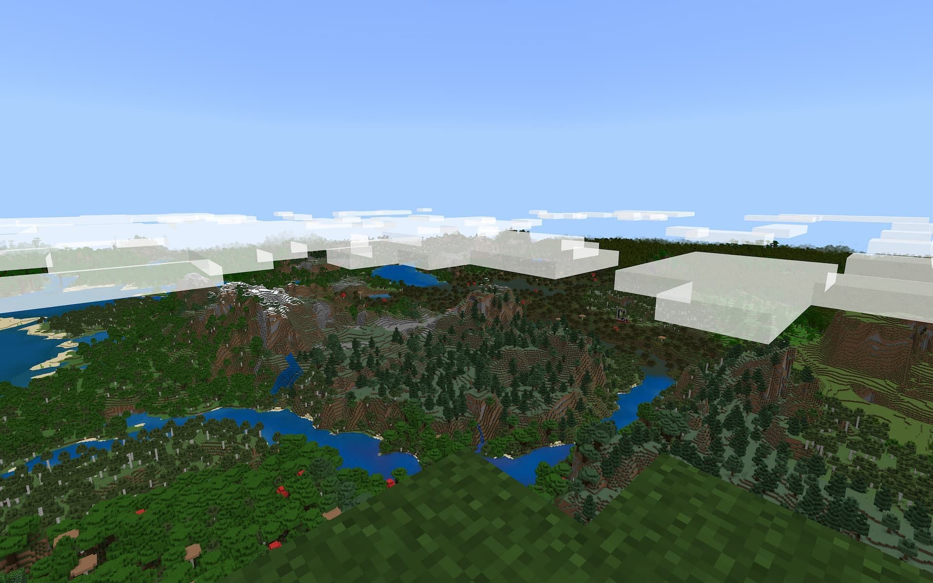 The view is great from above in this large cherry blossom biome (Image via Mojang)