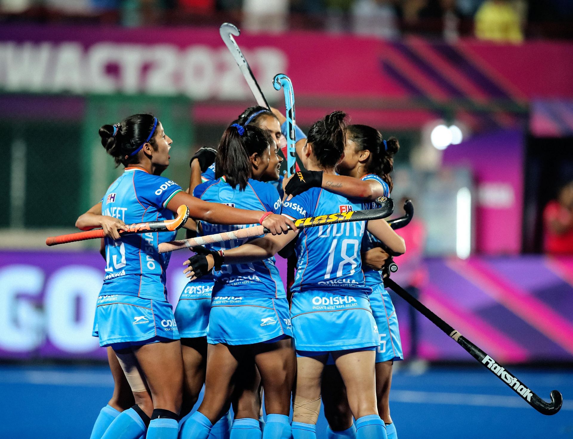 Indian Hockey Team celebrates a goal against Japan at the Women&#039;s Asian Champions Trophy