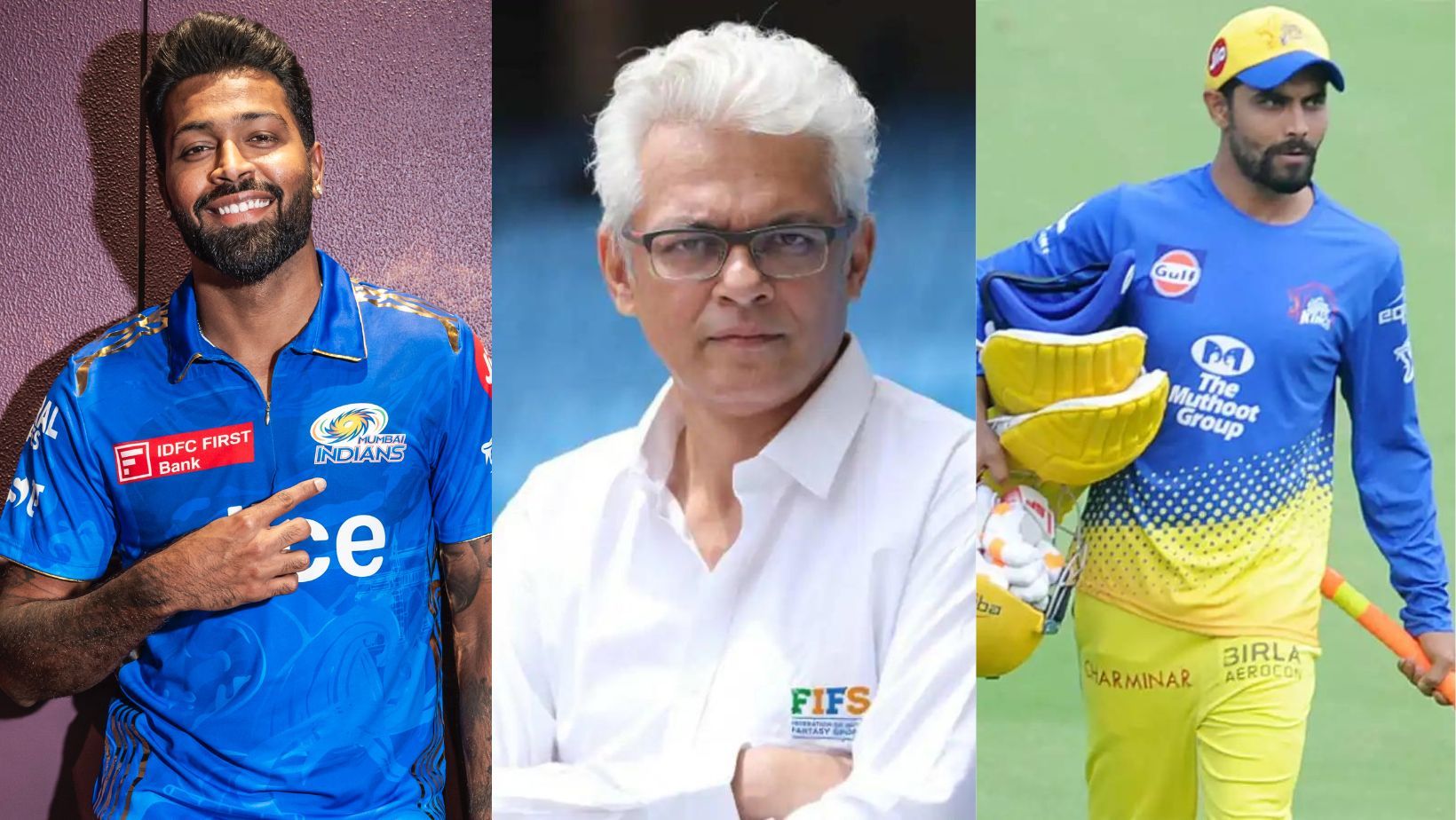 Hardik Pandya, Joy Bhattacharjya and Ravindra Jadeja (R).