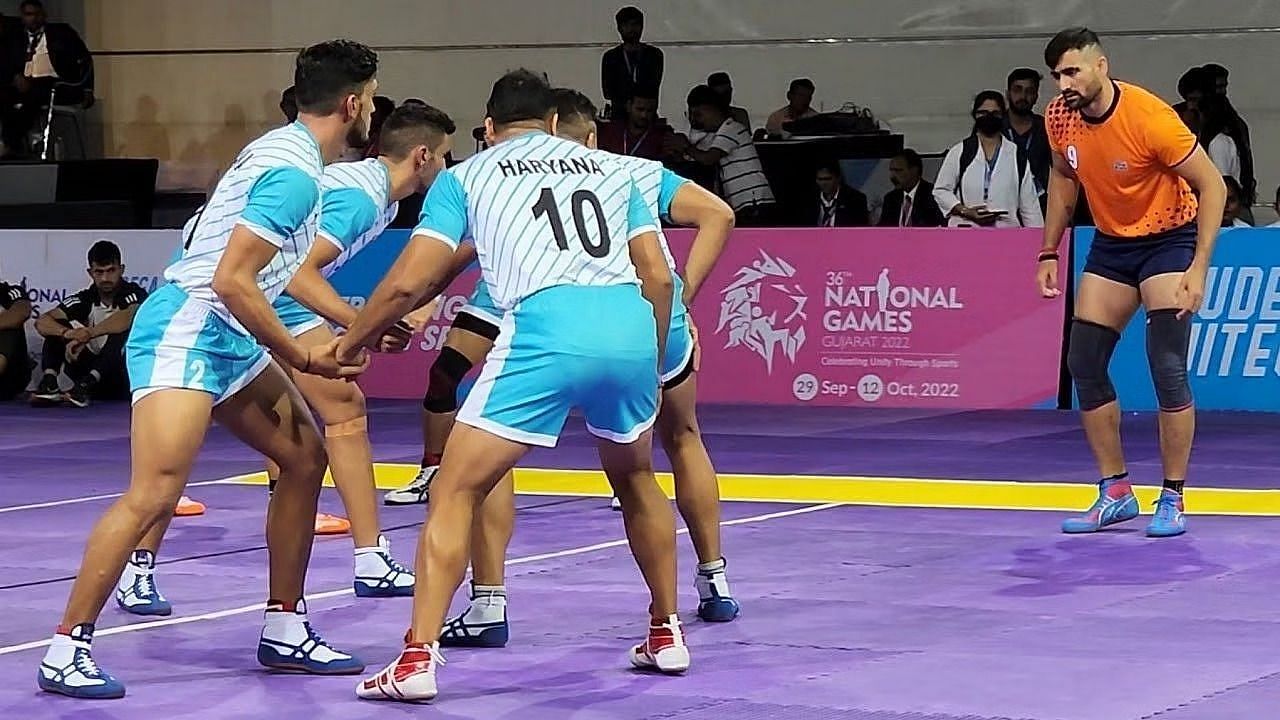 Haryana players in action against UP in National Games 2023
