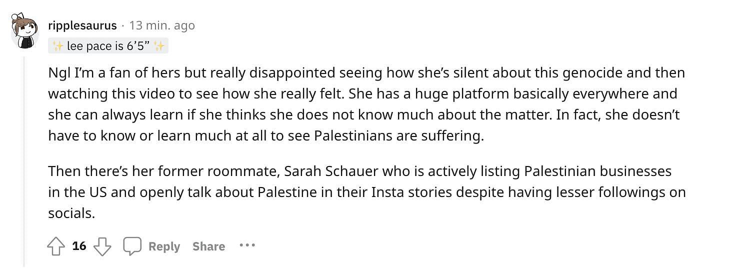 Social media users bashed Brittany, a popular influencer who denied speaking up on the Palestine issue amidst the Hamas-Israel conflict. (Image via Reddit)