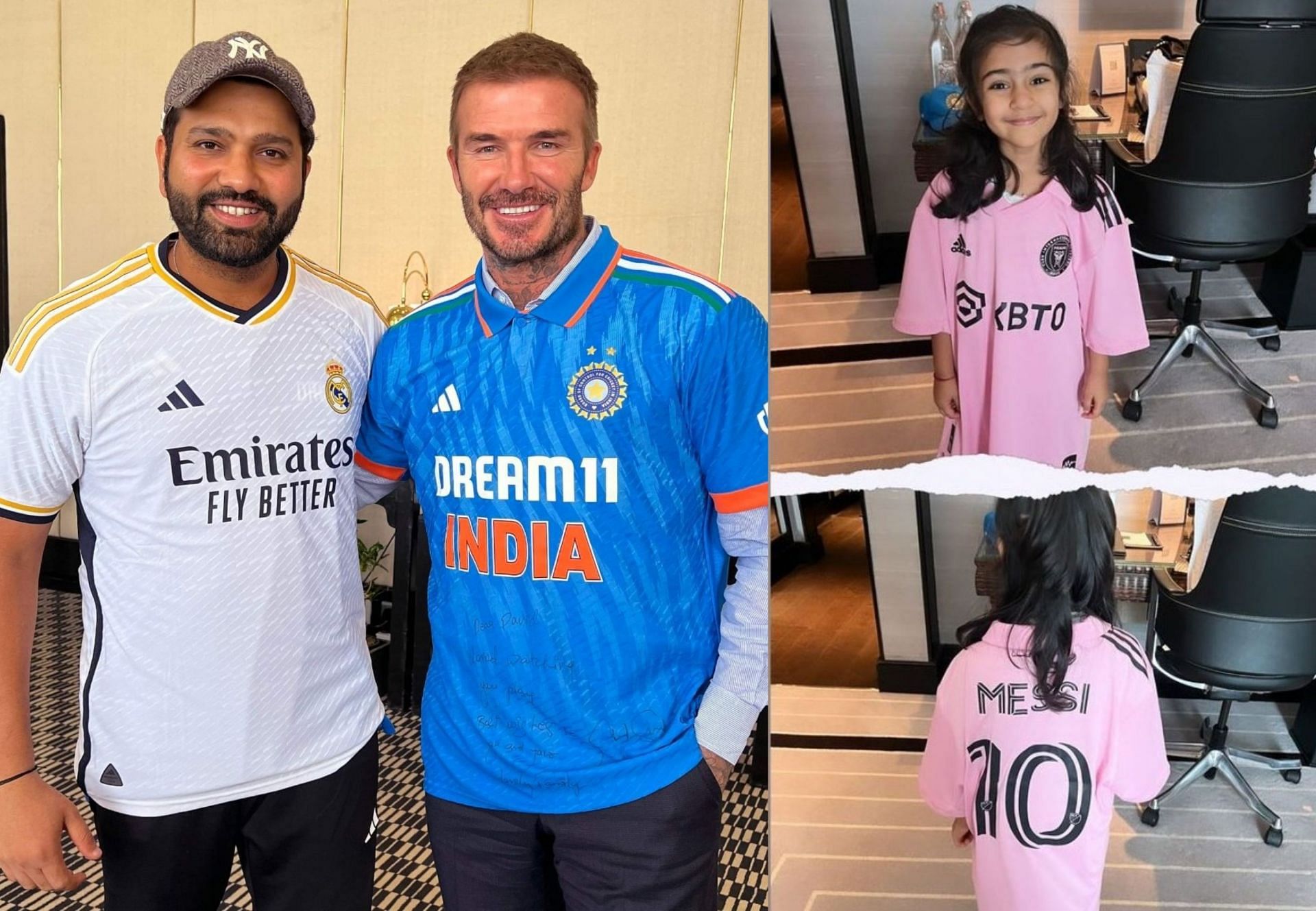David Beckham gifts a Messi jersey to Rohit Sharma