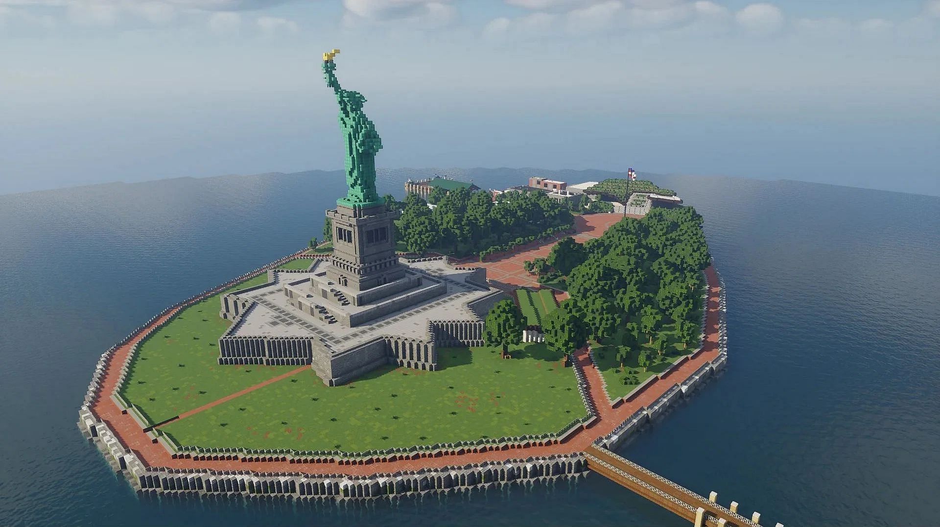 A player creates a beautiful blocky rendition of the Statue of Liberty (Image via Reddit.com/u/bubbaflubba2)