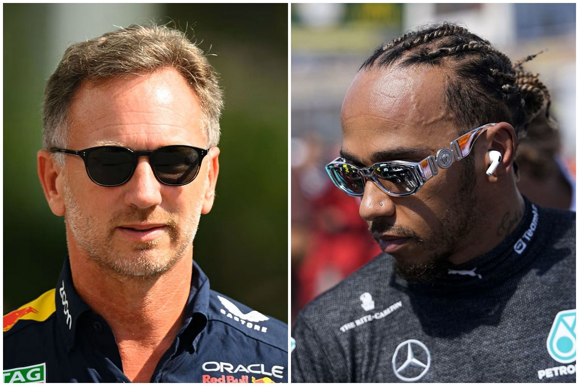 Christian Horner (L) and Lewis Hamilton (R) (Collage via Sportskeeda)