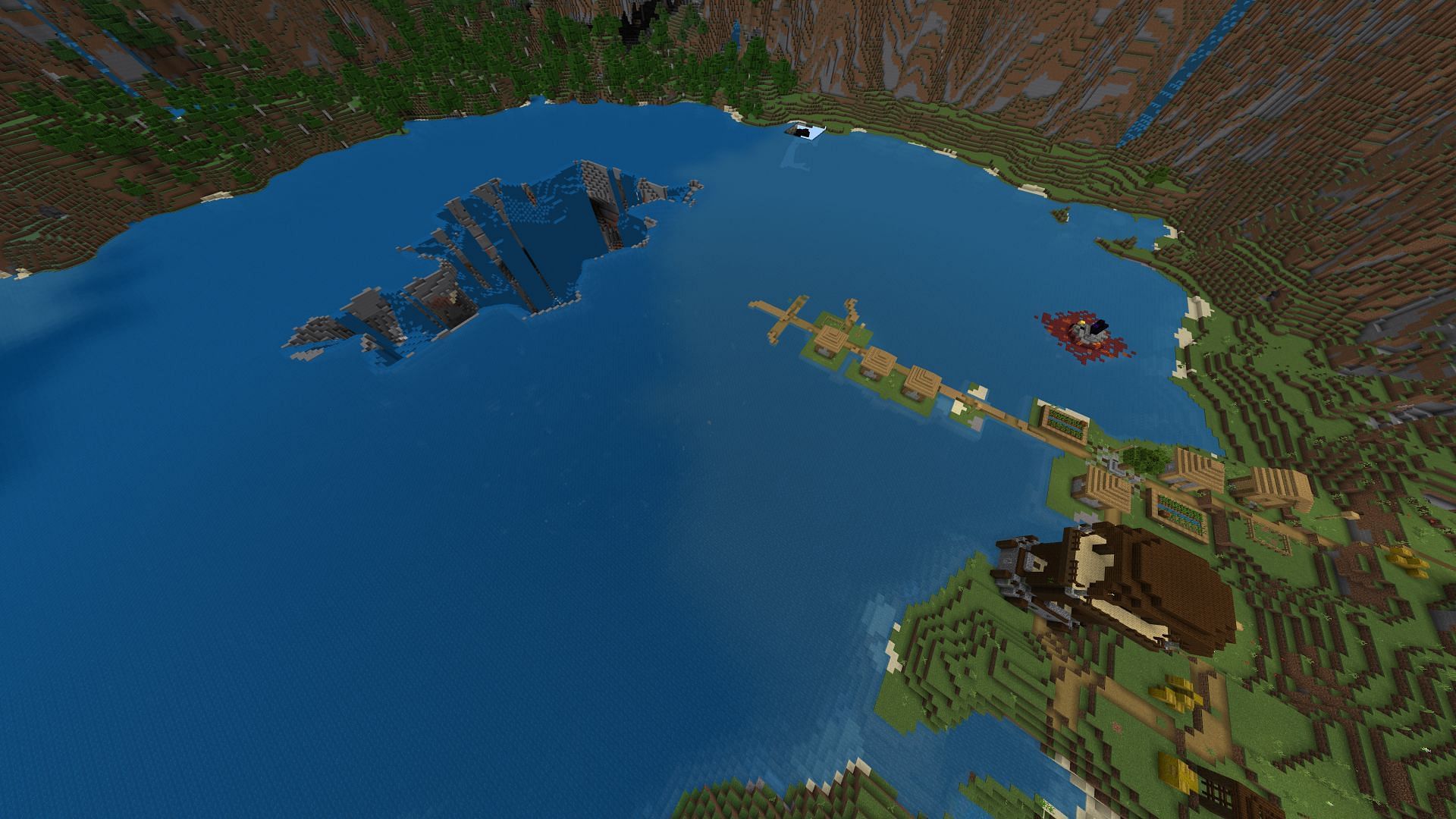 Fans might run into trouble well before they reach this seed&#039;s sinkhole (Image via Minecraft &amp; Chill/YouTube)