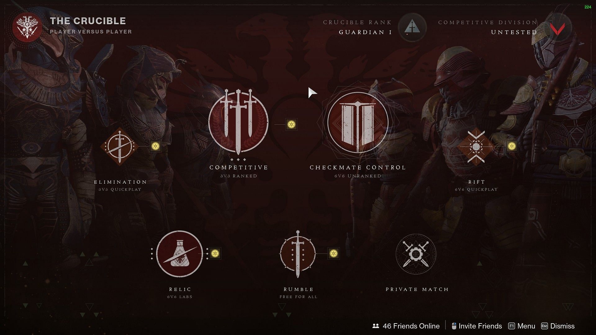 Crucible game modes in Destiny 2 (Image via Bungie)