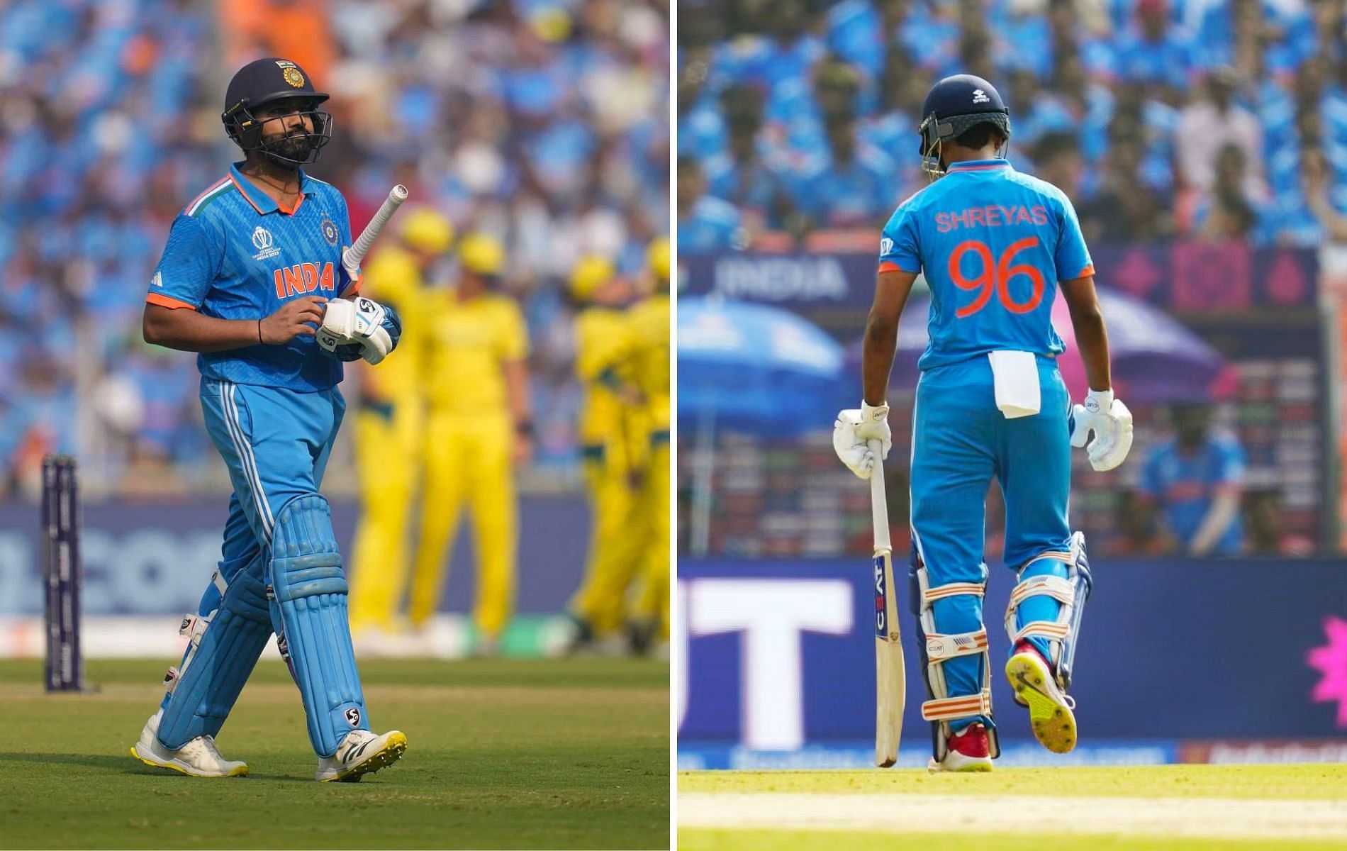 Rohit Sharma and Shreyas Iyer got out to Glenn Maxwell and Pat Cummins, respectively. (Pics: AP)