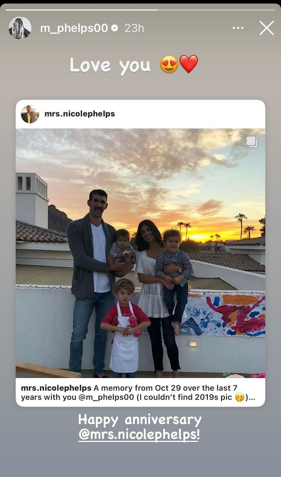 Michael Phelps shares wife Nicole&#039;s post on their 7th wedding anniversary