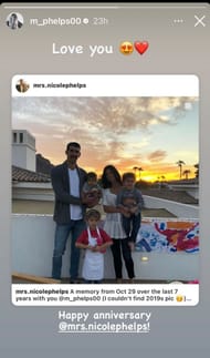 Michael Phelps shares wife Nicole's post on their 7th wedding anniversary