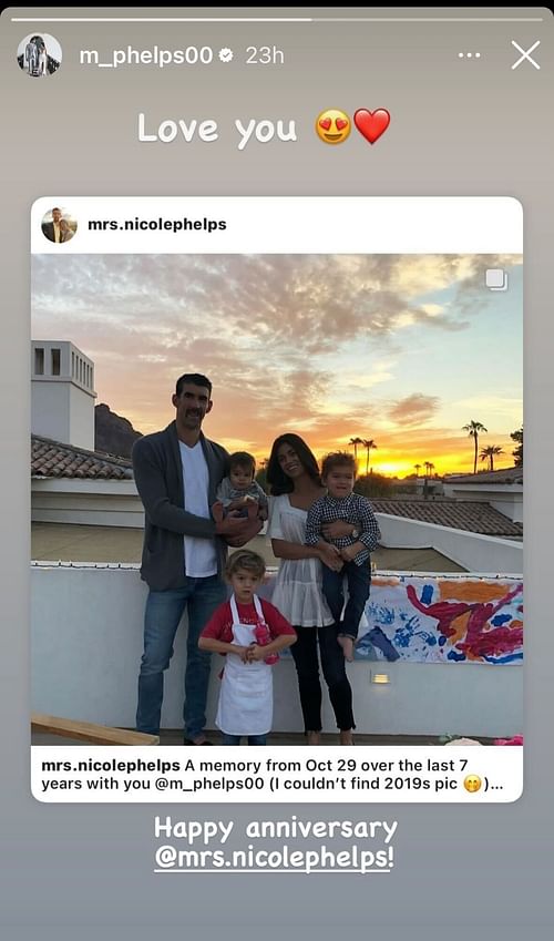 Michael Phelps shares wife Nicole's post on their 7th wedding anniversary