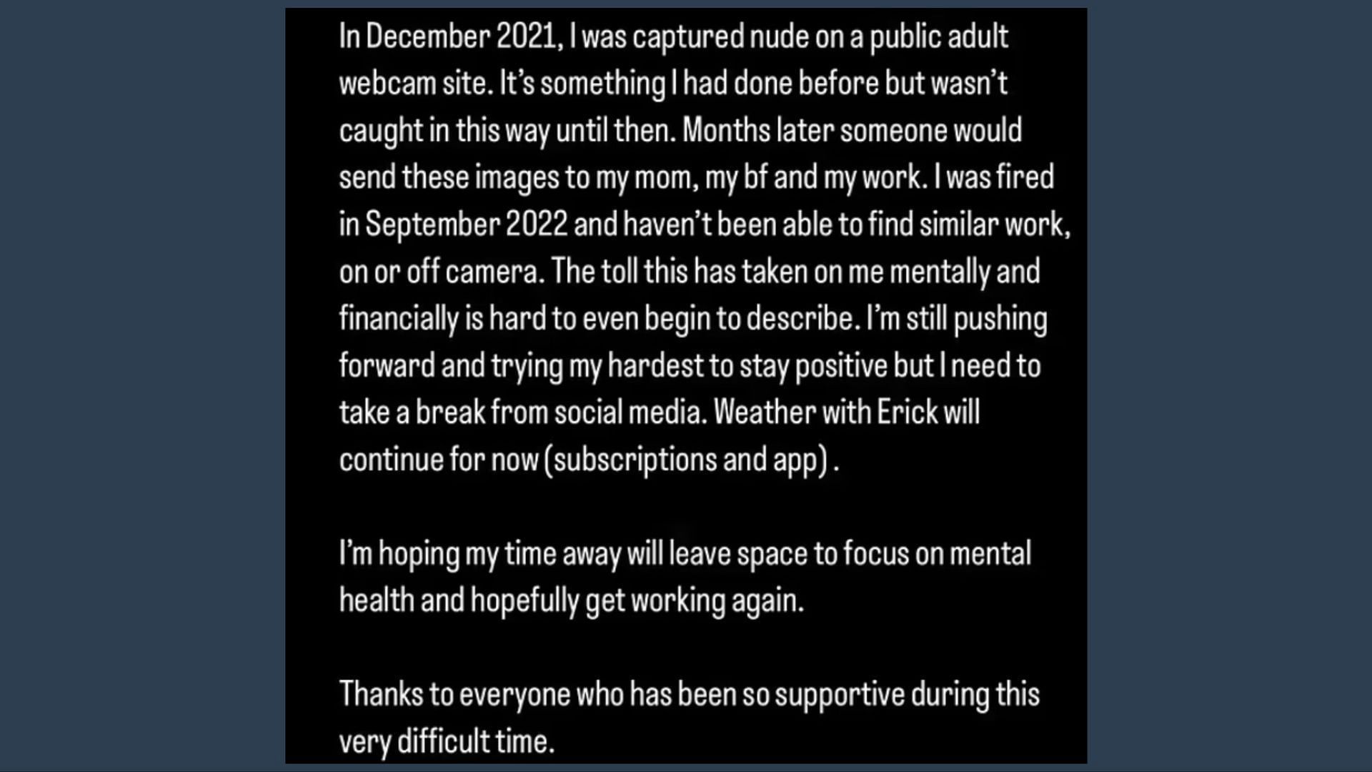 Erick&#039;s statement (Image via Instagram)