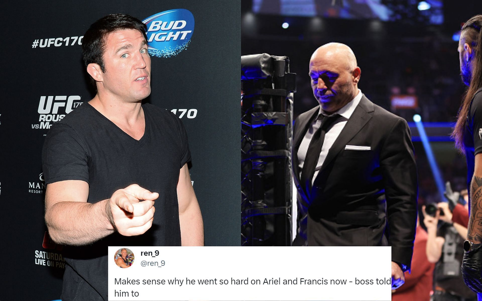 Chael Sonnen (left); Joe Rogan (right)