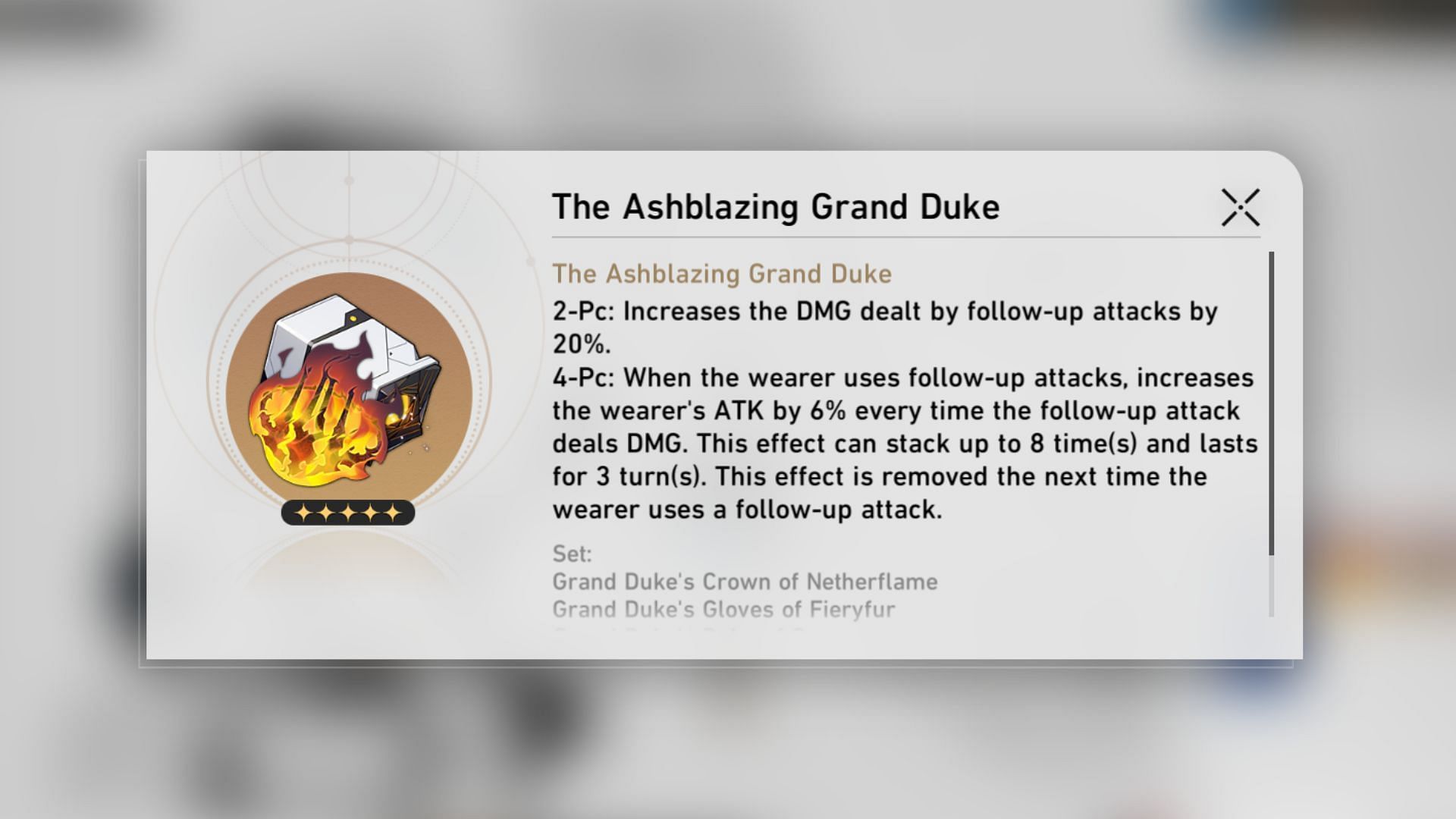 Image showing The Ashblazing Grand Duke Relic and its description