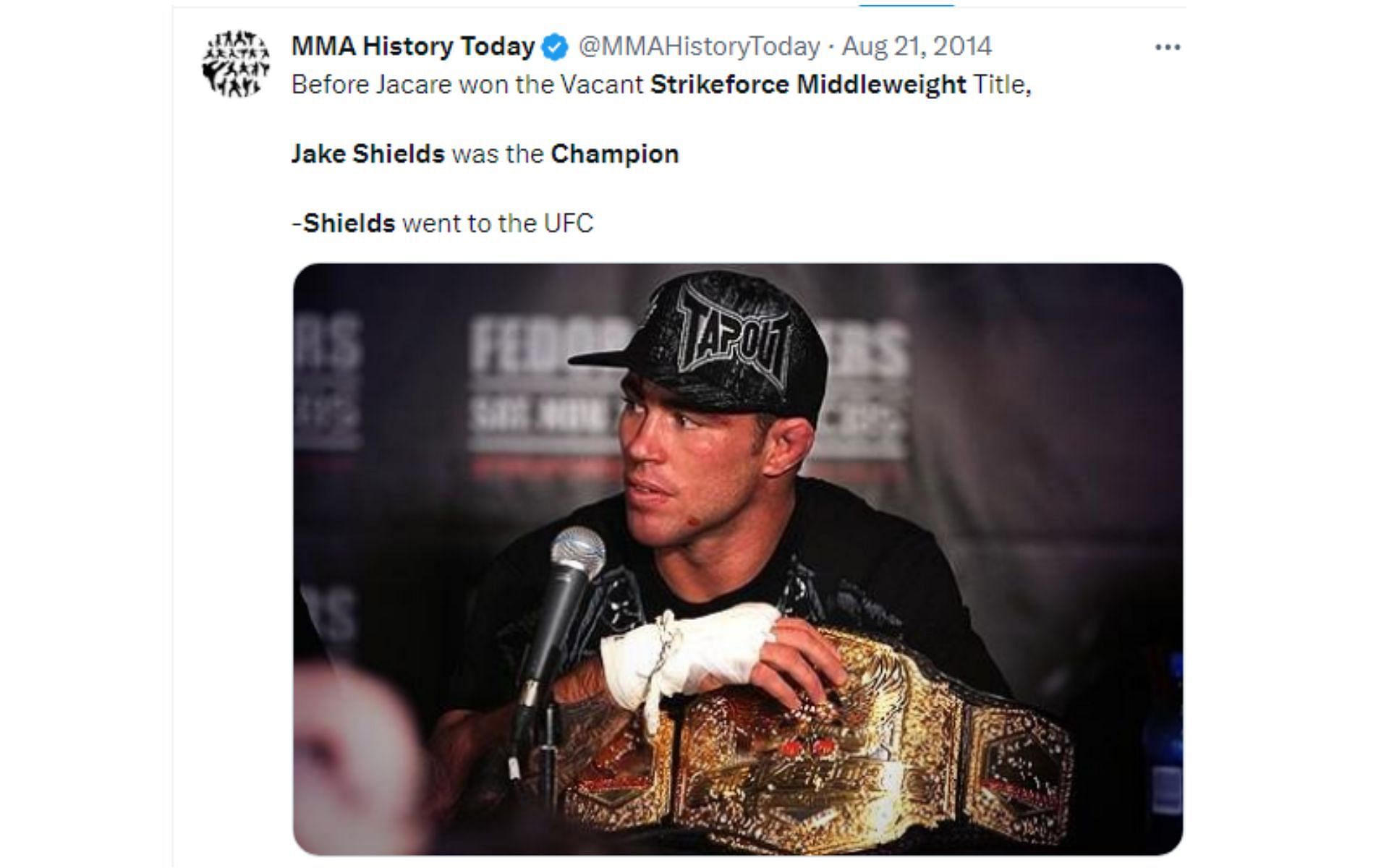 MMA History Today tweet regarding Strikeforce middleweight champion