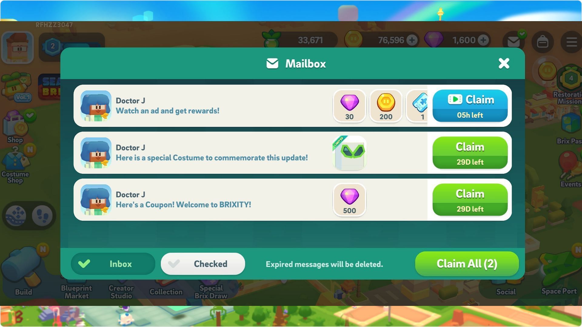 Devsisters send free rewards from redeem codes to the in-game mailbox. (Image via Devsisters)