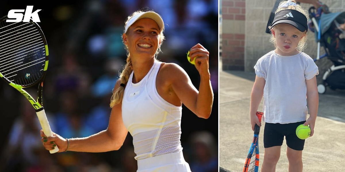 Caroline Wozniacki plays tennis with her daughter Olivia as her cute companion