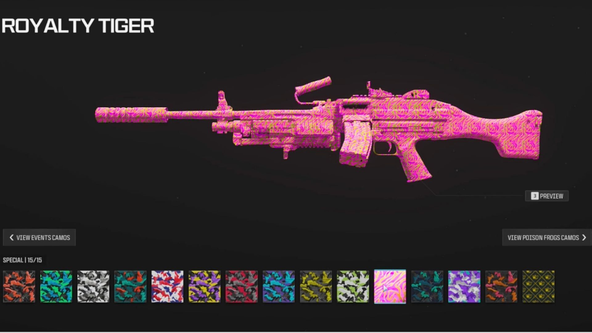 Royalty Tiger weapon camo in MW3 (Image via Activision and YouTube/ LegoUnlocked)