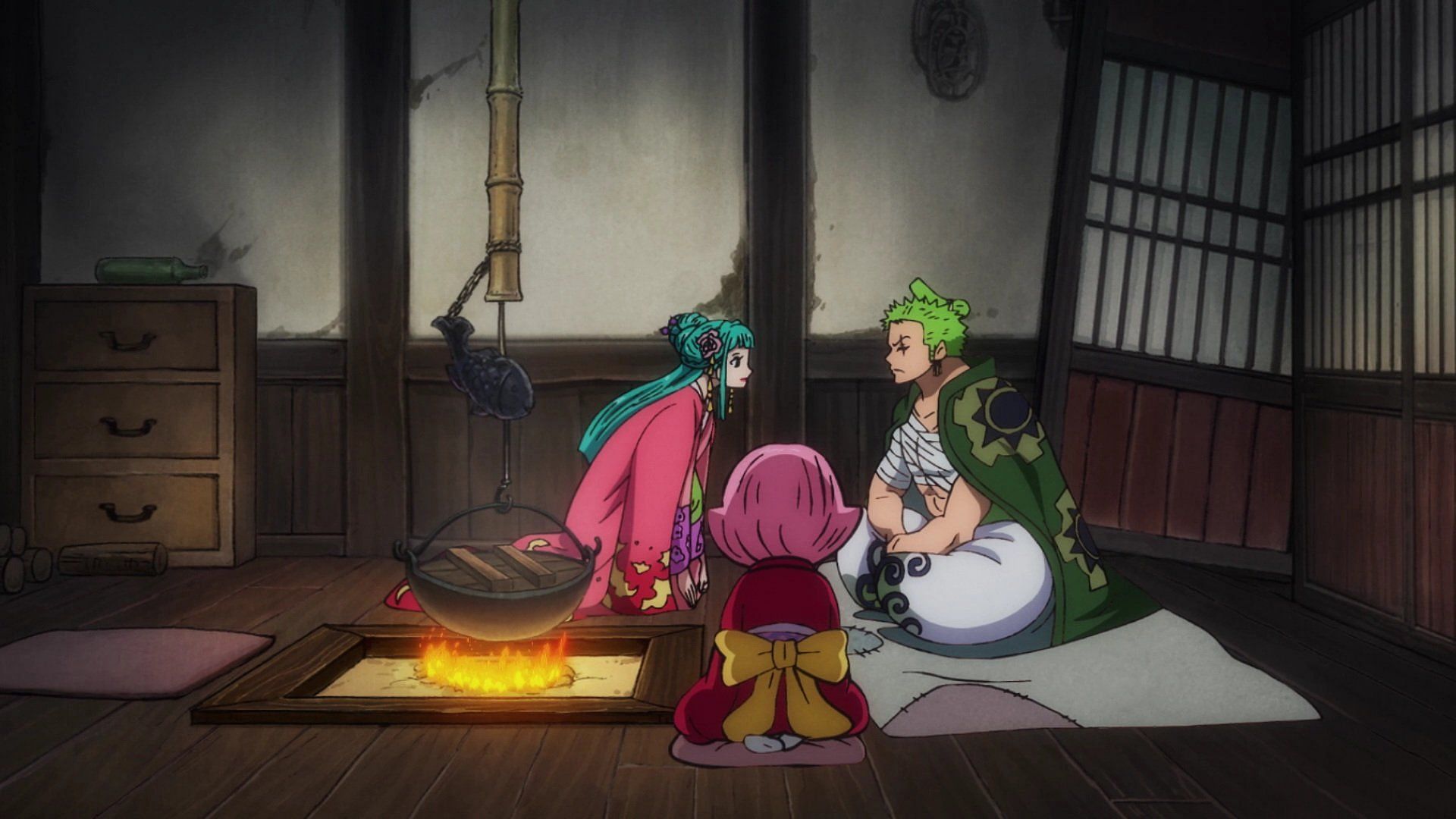 Zoro together with Hiyori and Toko (Image via Toei Animation, One Piece)