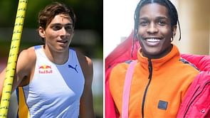 “Let’s take it to the basis” - Mondo Duplantis and ASAP Rocky pose together at the 2023 Las Vegas Grand Prix