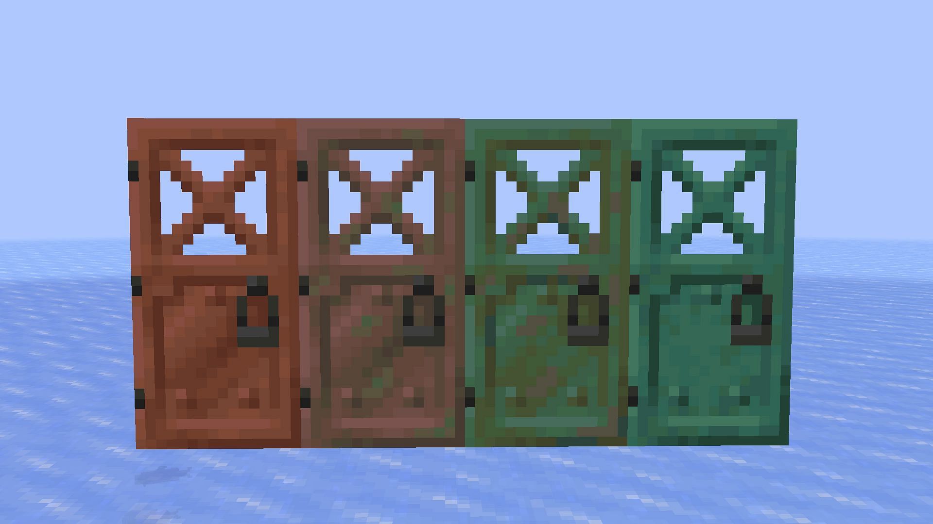 Four different types of copper doors can be crafted in Minecraft based on their oxidation (Image via Mojang)
