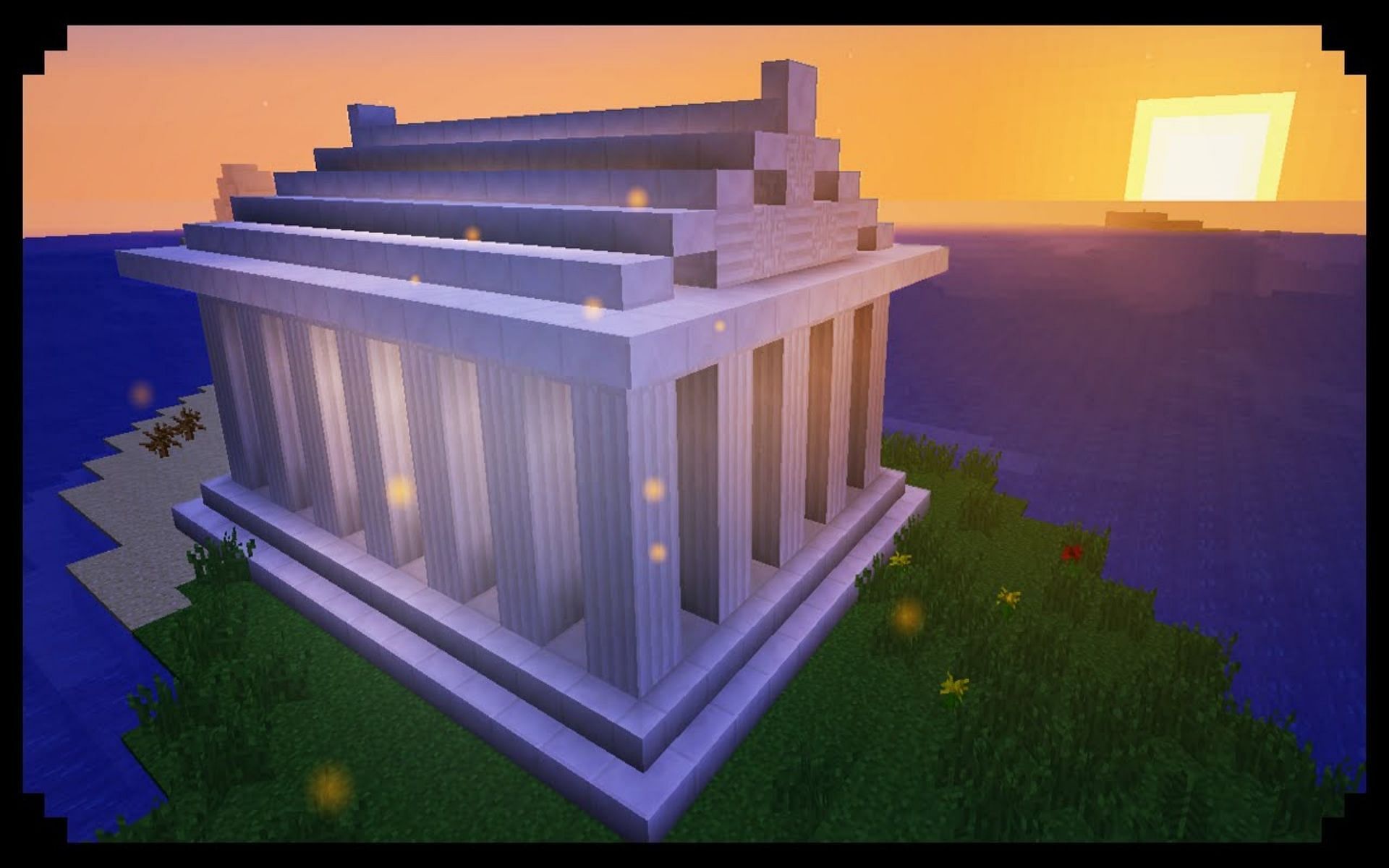 Make a sophisticated temple with the Greek Temple build (Image via YouTube/MagmaMusen)