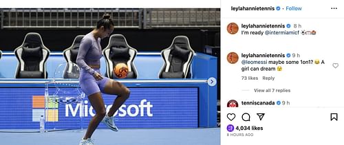 Screengrab of Leylah Fernandez's Instagram post