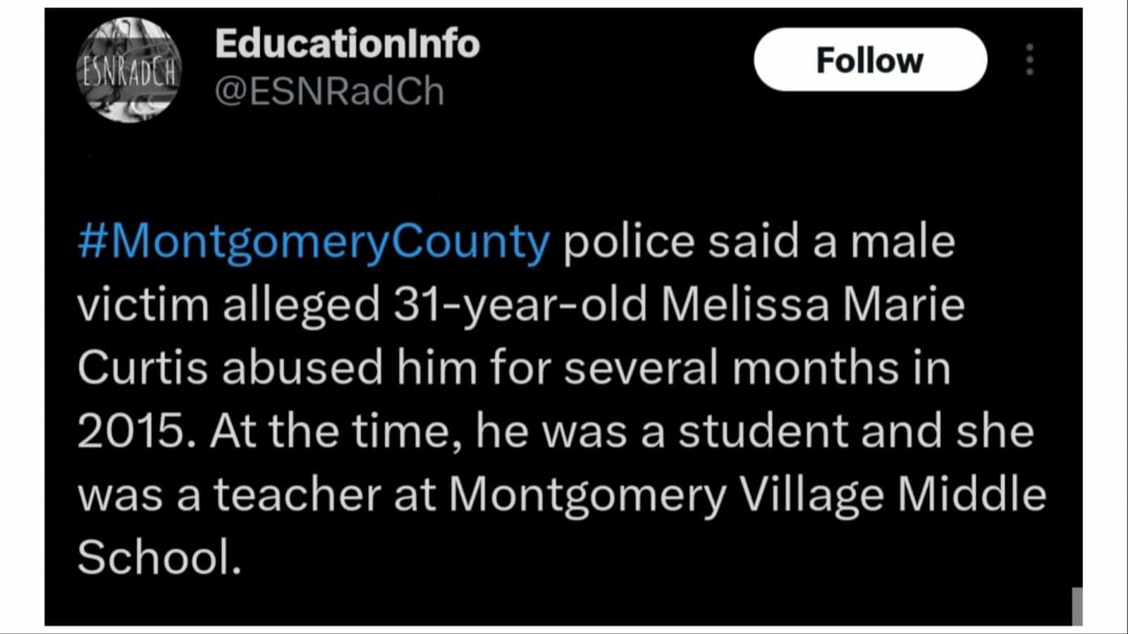 Melissa Curtis has been accused of allegedly establishing a s*xual relationship with a minor (Image via Twitter/@ESNRadCh)