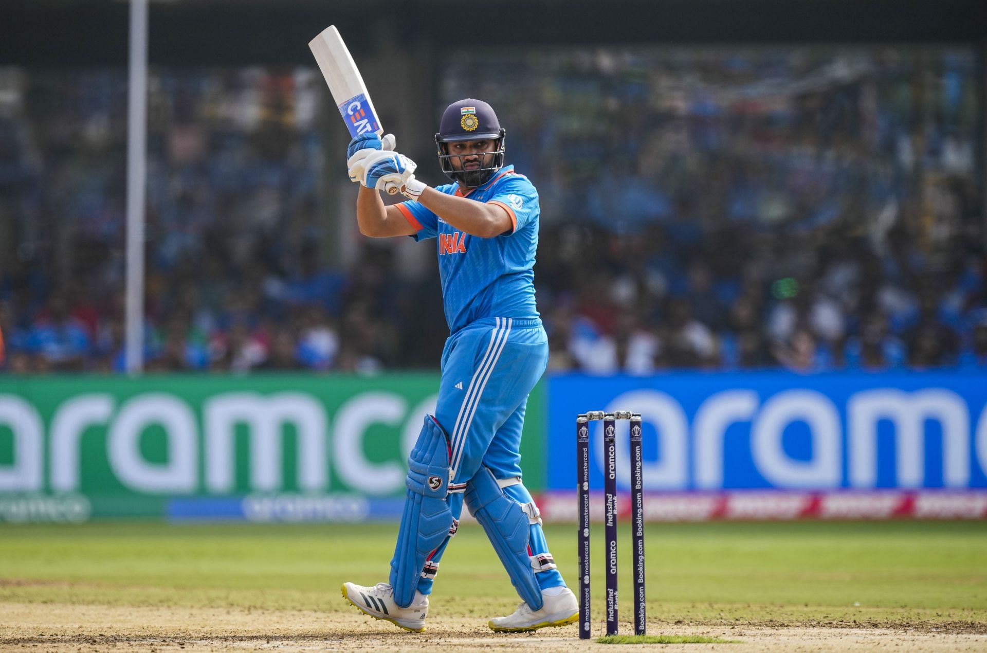 Rohit Sharma has now passed 500 runs in the 2023 World Cup. (Credits: Getty)