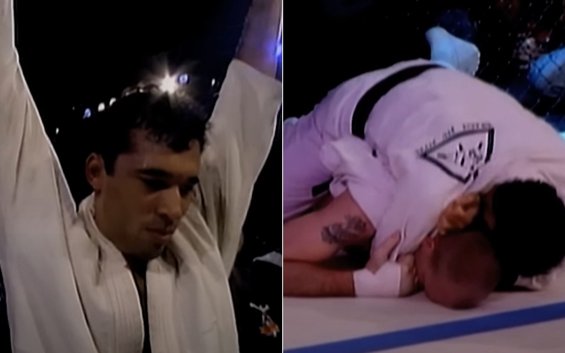 Royce Gracie [Left], and Royce Gracie submits Gerard Gordeau [Right] [Photo credit: UFC - YouTube]
