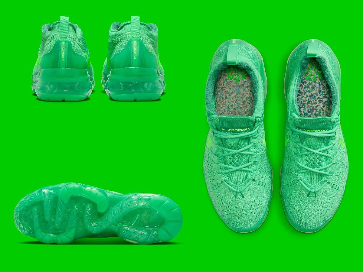 Overview of Nike Vapormax Flyknit 2023 &ldquo;Green&rdquo; (Image via Sneaker News)