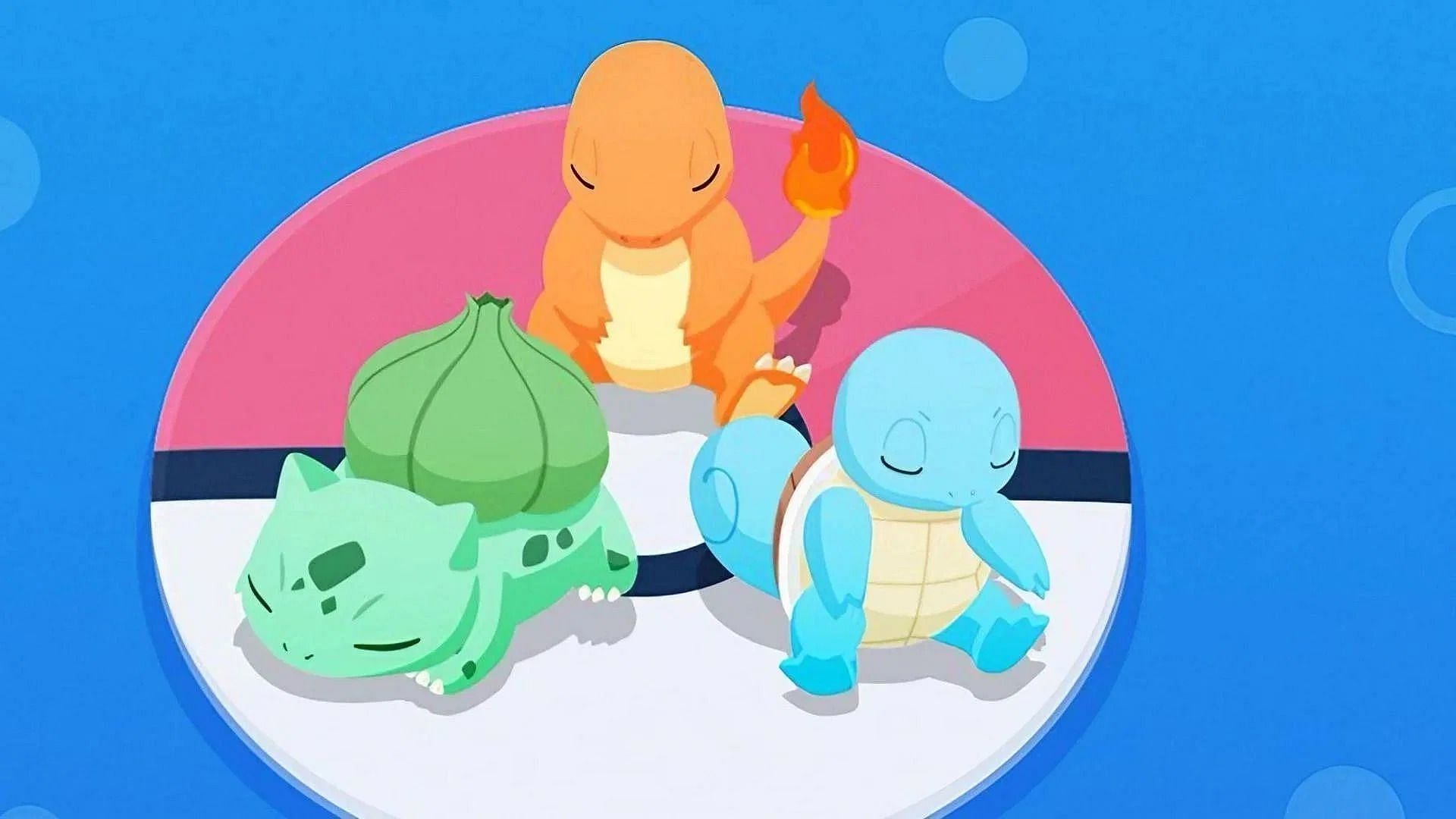 Squirtle, Charmander, and Bulbasaur in Pokemon Sleep (Image via TPC)