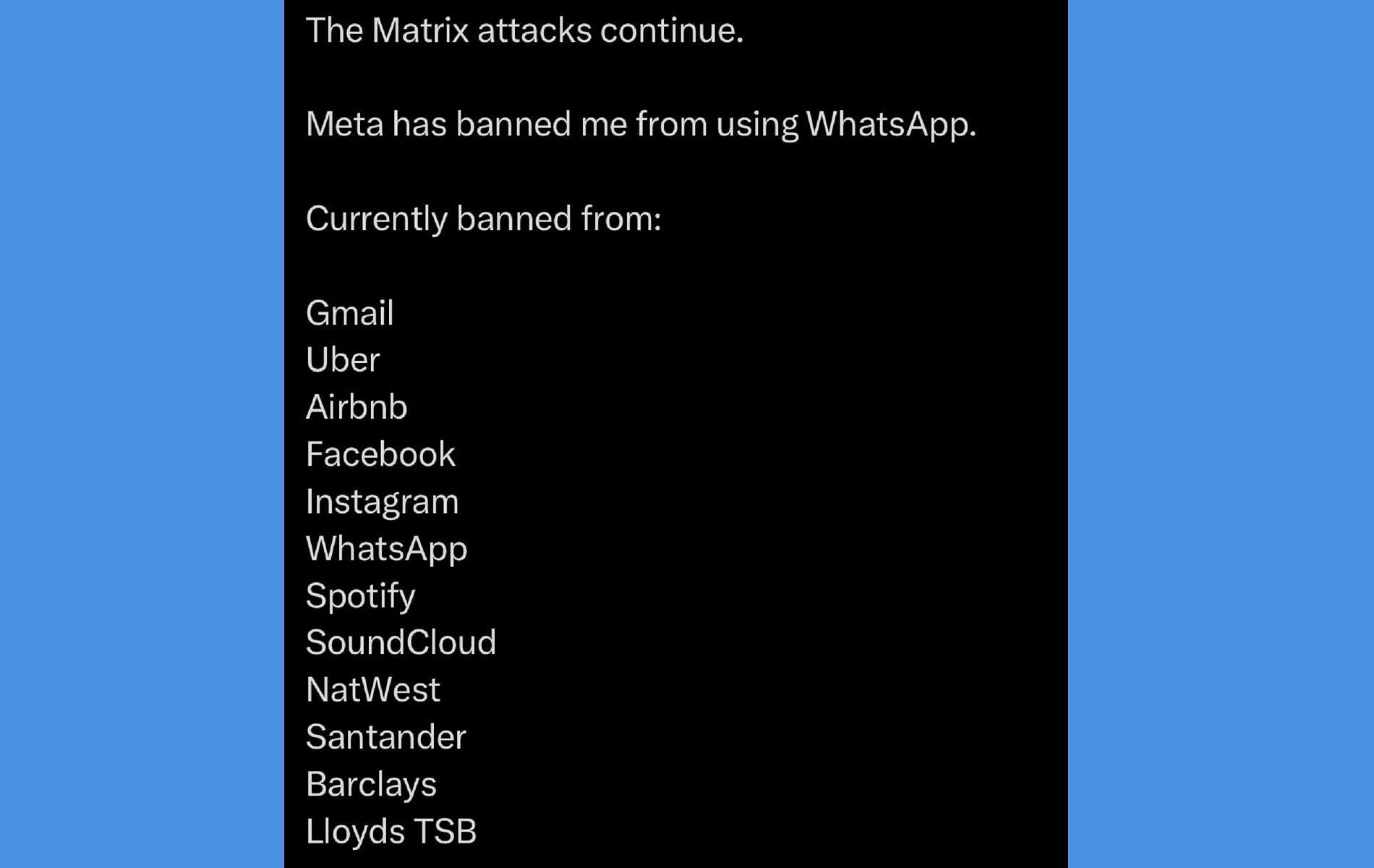 Social media personality reveals getting banned on WhatsApp (Image via X/@Cobratate)