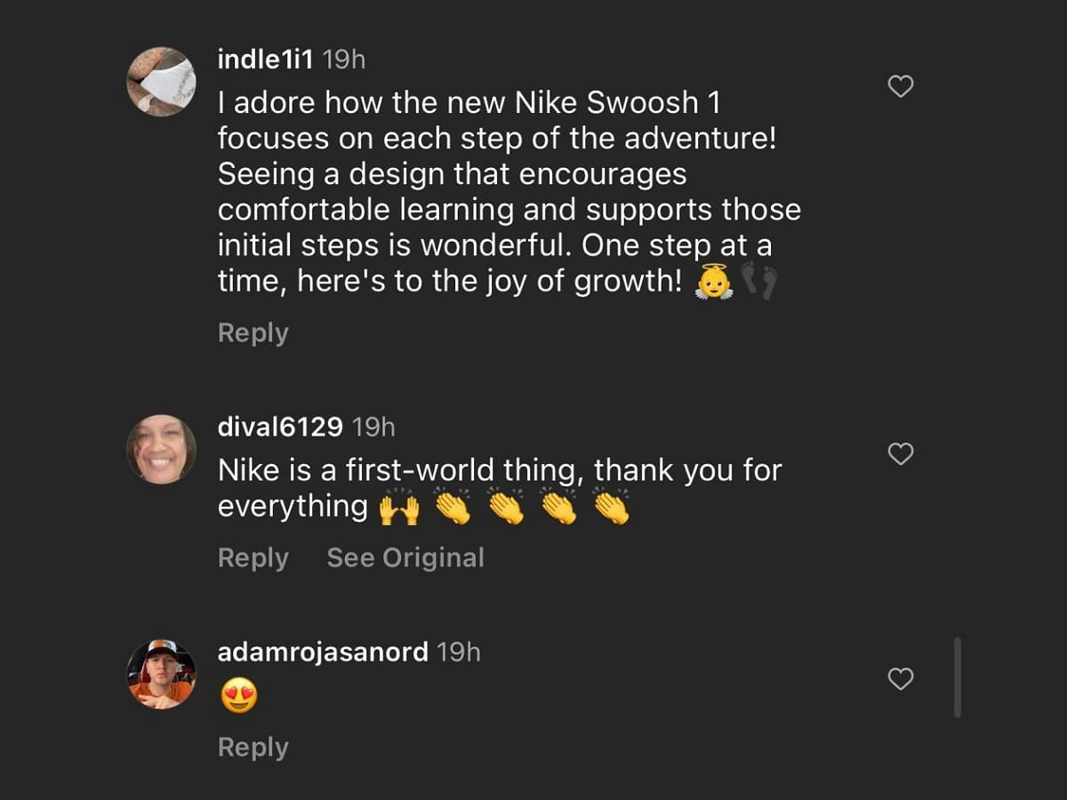 Positive reactions trail the campaign images for the Swoosh 1 (Image via Instagram/Nike)