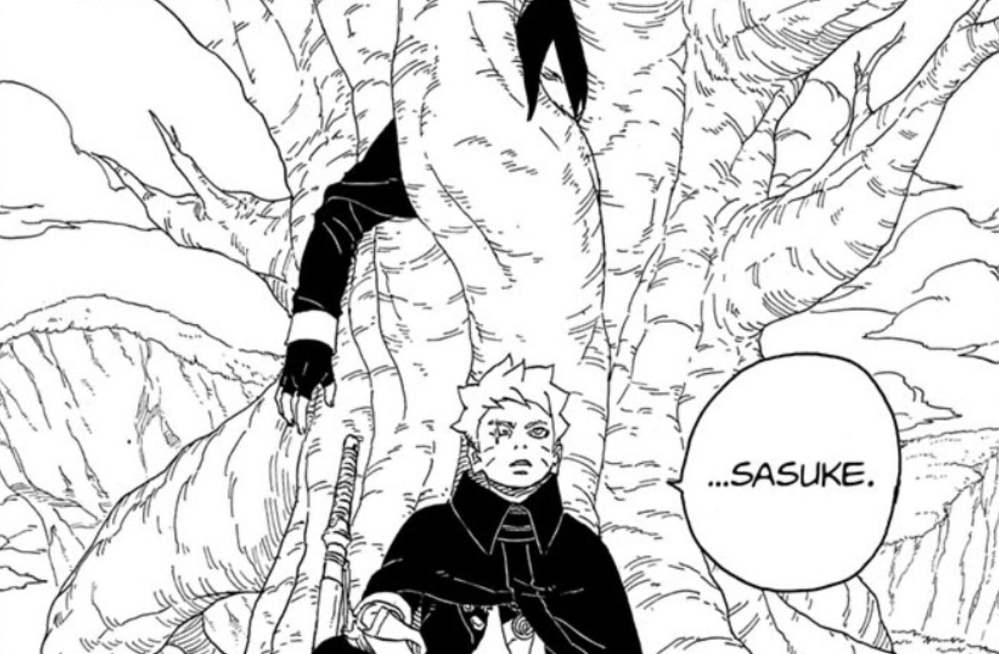 Sasuke and Boruto as seen in the Boruto: Two Blue Vortex manga (Image via Shueisha)