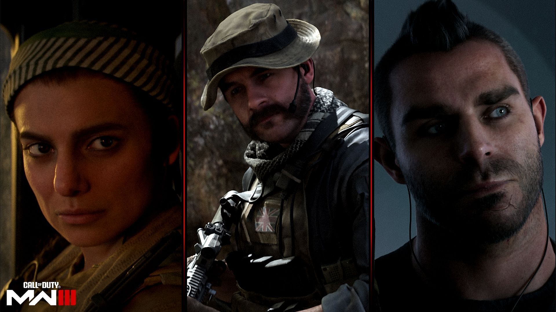 From the left, Farah, Captain Price, and Soap McTavish
