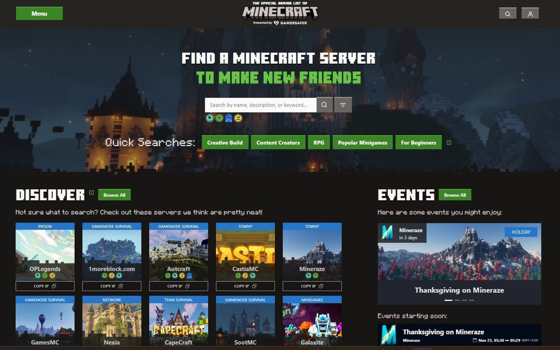 Minecraft OPLegends Server IP Address 