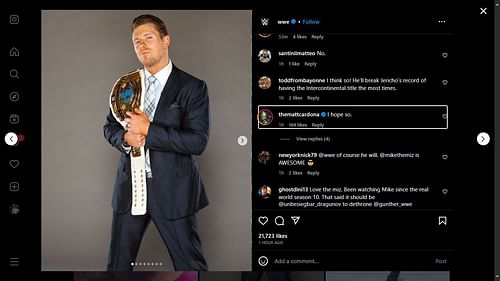 Matt Cardona's comment on the Instagram post.