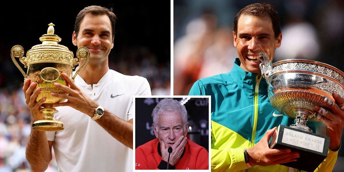 Roger Federer (L), Rafael Nadal; John McEnroe (inset)