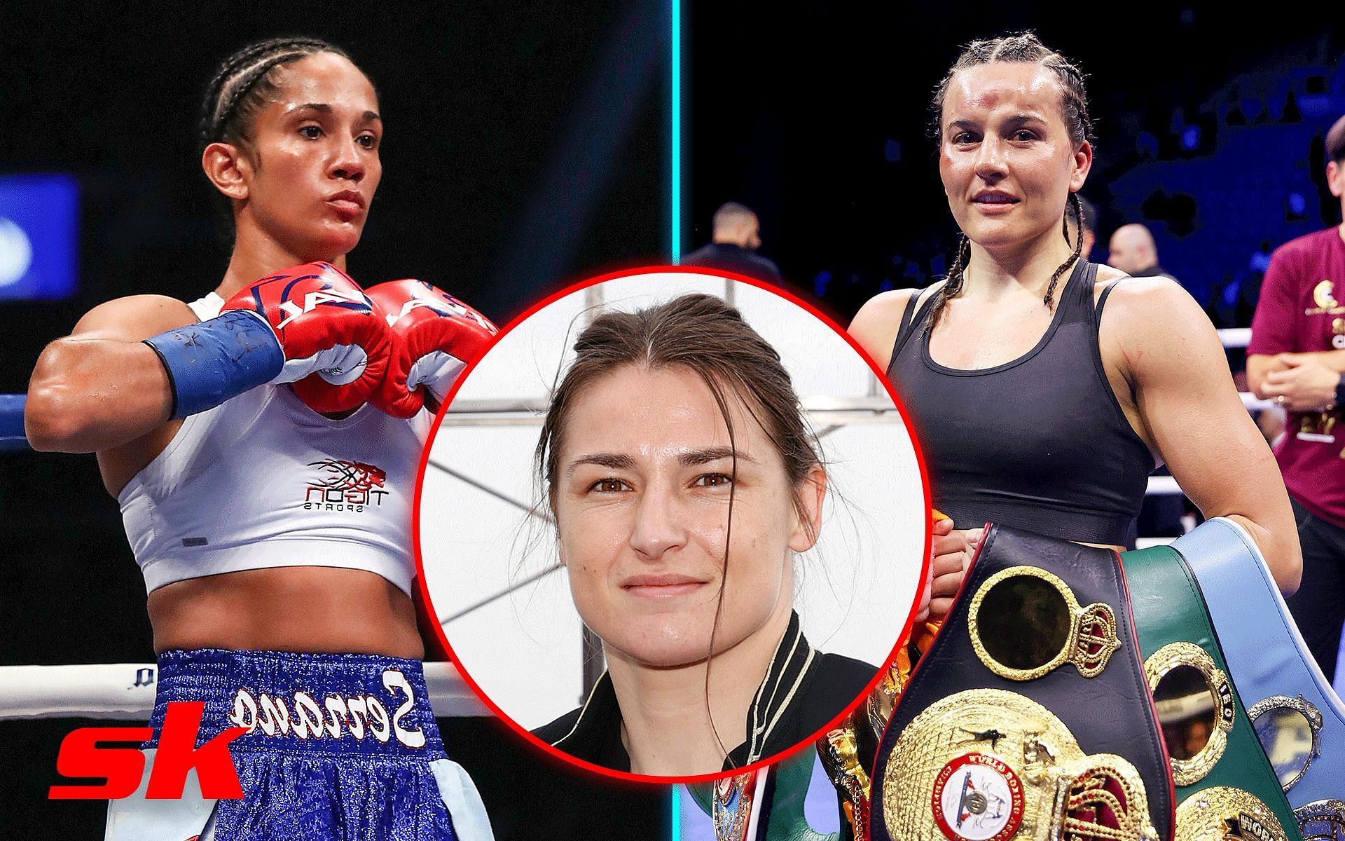 Amanda Serrano (left) Chantelle Cameron (right) Katie Taylor (center) [Image courtesy @getty images]