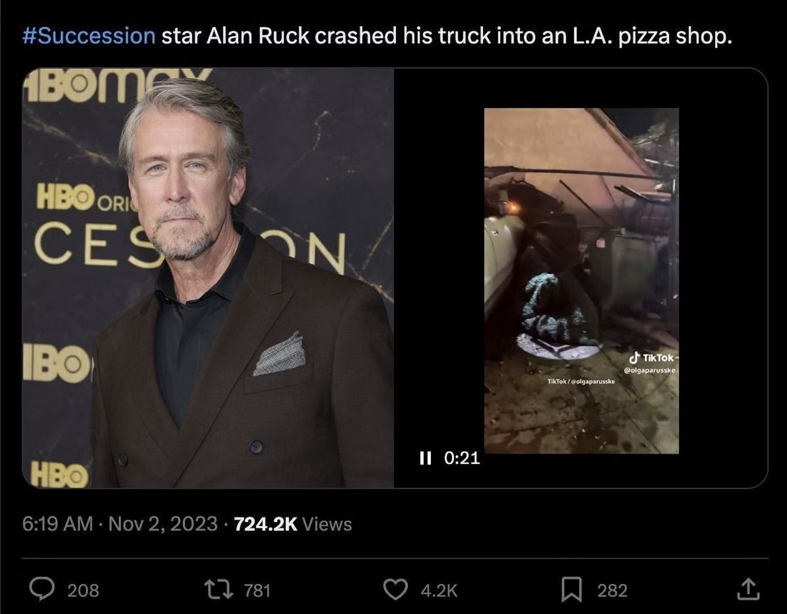 Social media users shared responses as Ruck rammed his car into the LA Pizzeria on October 31, 2023. (Image via @Pop Crave/ X)