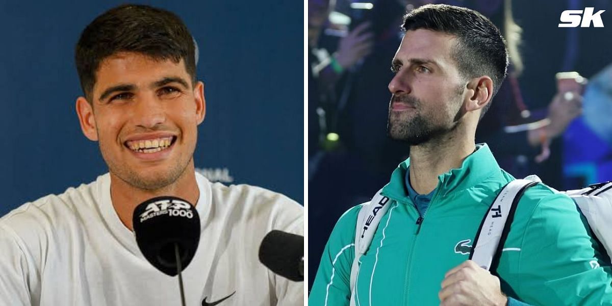 Carlos Alcaraz (L) and Novak Djokovic (R