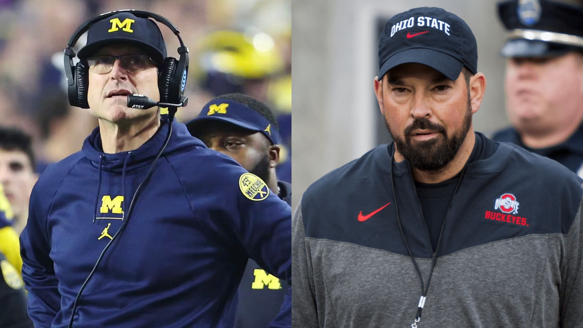 Michigan HC Jim Harbaugh (L) and Ohio State HC Ryan Day