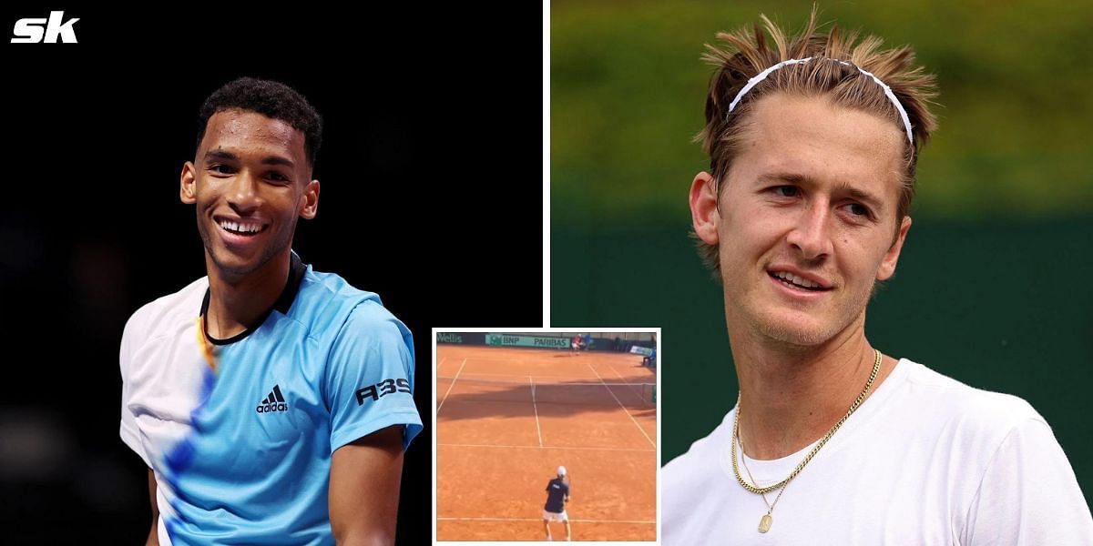 Felix Auger Aliassime (L), Sebastian Korda (R) and the duo playing against each other during their junior years (inset)