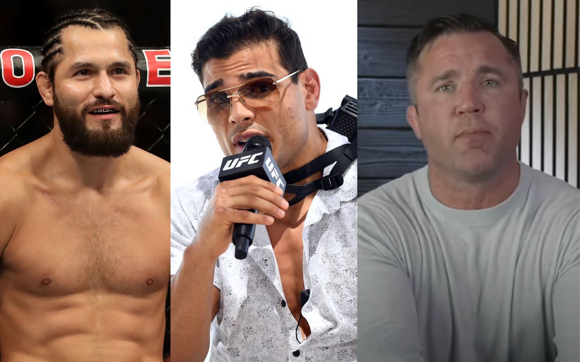 Jorge Masvidal (left), Paulo Costa (center), and Chael Sonnen (right). [via Getty Images and YouTube Chael Sonnen]