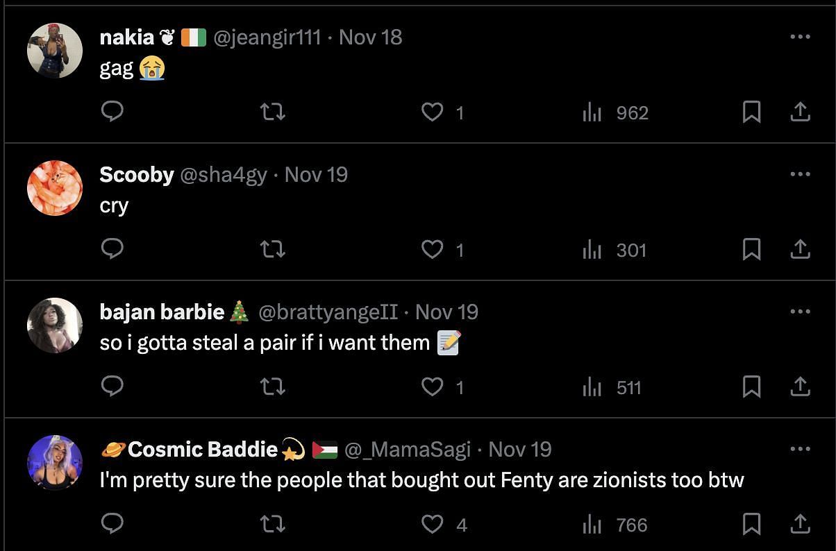 Social media users lash out at the Fenty collaboration with the sports brand amidst the Israel-Hamas conflict. (Image via @RapAlert/ Twitter)