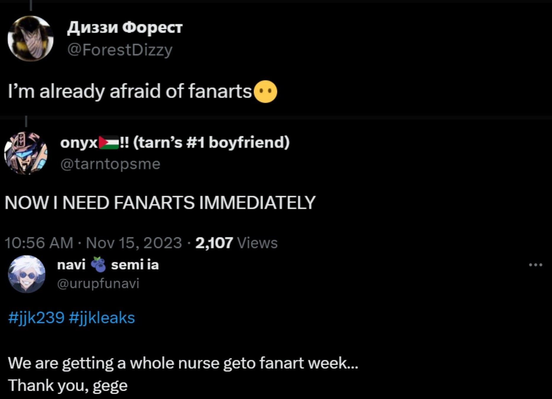 Fans show mixed reactions towards the incoming Nurse Geto fan art pieces (Screengrab via X)