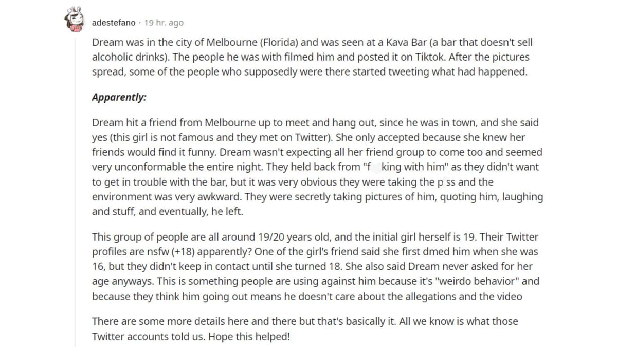 "Didn't leave with a girl" Dream clarifies the controversial Kava bar